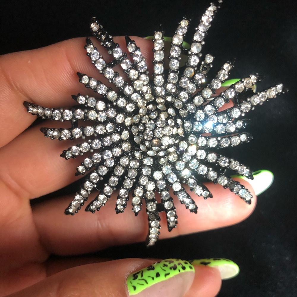 Crystal black rhinestone brooch 2.6in